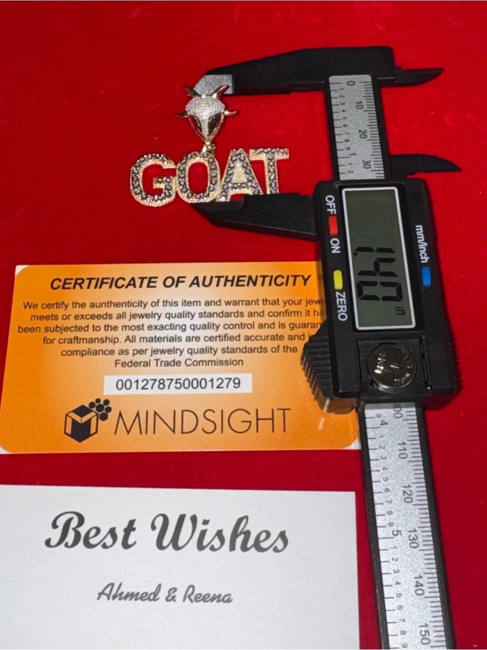14k Yellow Gold Vermeil, 1ct Genuine Natural Diamond GOAT pendant FREE APPRAISAL